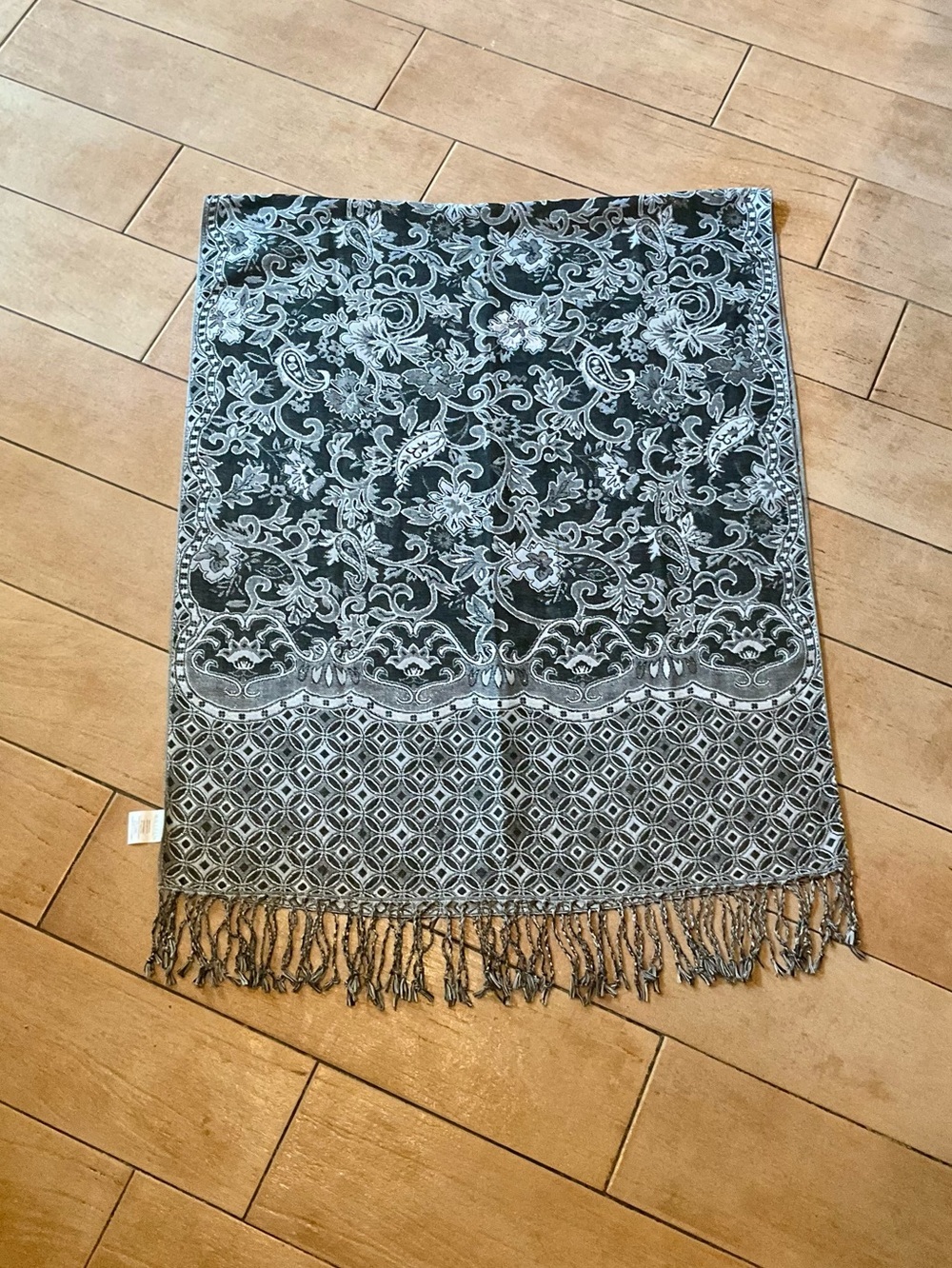 Waverly Black Charcoal Gray Blanket Scarf Wrap